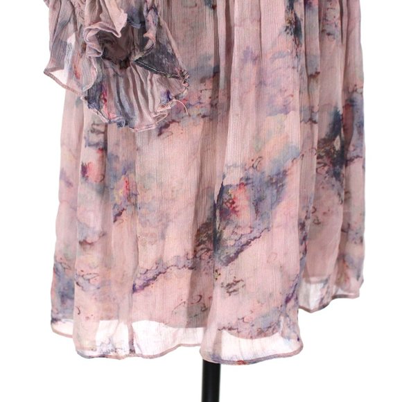 IRO Banon Dress Ruffle Trim Dress 40 Mauve Floral Print Crepe Pleat Mini Medium - Picture 4 of 9